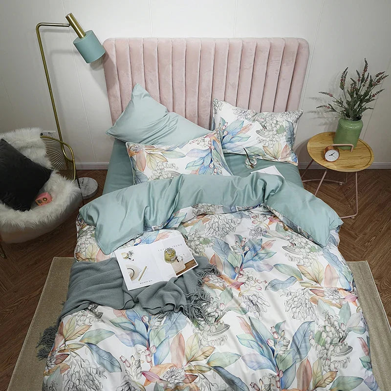 DecorBites™ Luxury Flamingo Leaf Bedding Set | Cotton | Queen & King Size