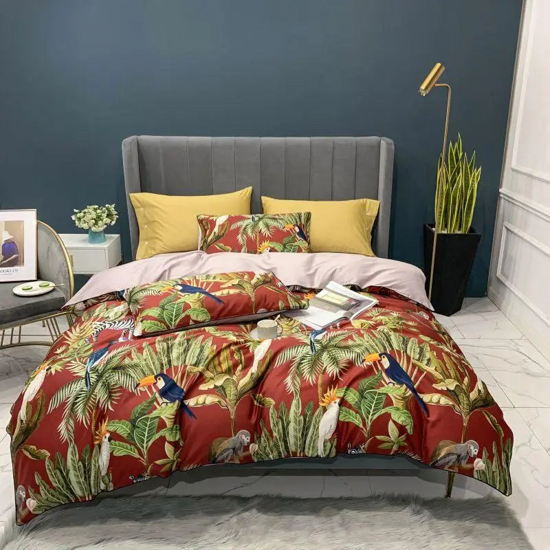DecorBites™ Luxury Flamingo Leaf Bedding Set | Cotton | Queen & King Size