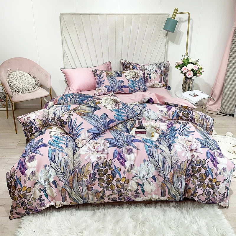 DecorBites™ Luxury Flamingo Leaf Bedding Set | Cotton | Queen & King Size