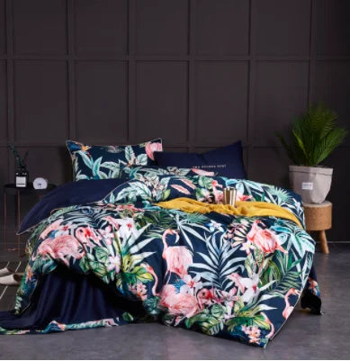 DecorBites™ Luxury Flamingo Leaf Bedding Set | Cotton | Queen & King Size