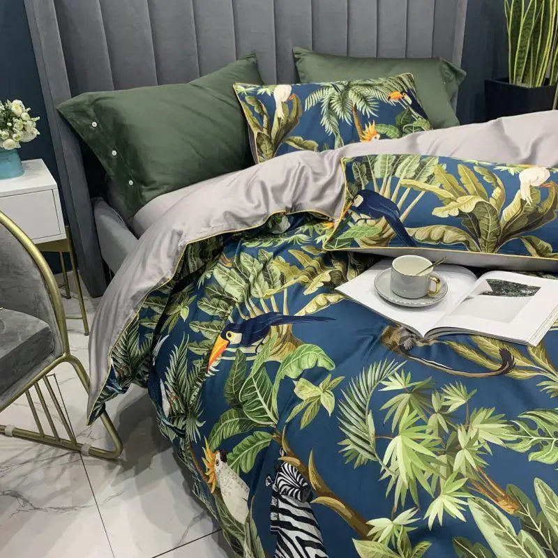 DecorBites™ Luxury Flamingo Leaf Bedding Set | Cotton | Queen & King Size