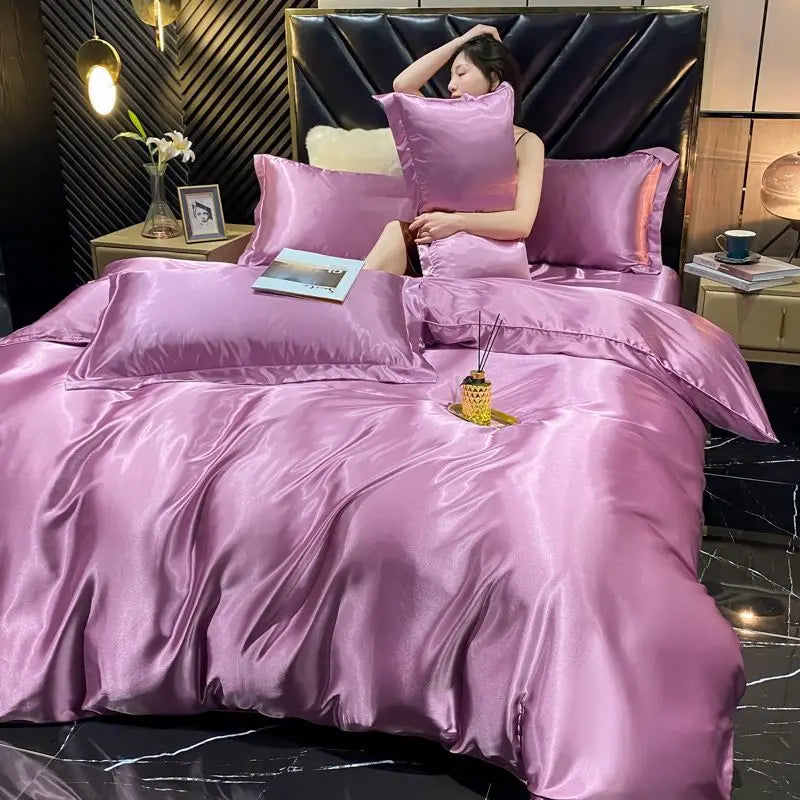 DecorBites™ Luxury Silk Bedding Set with Duvet Cover and Pillowcases