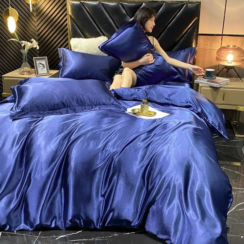 DecorBites™ Luxury Silk Bedding Set with Duvet Cover and Pillowcases