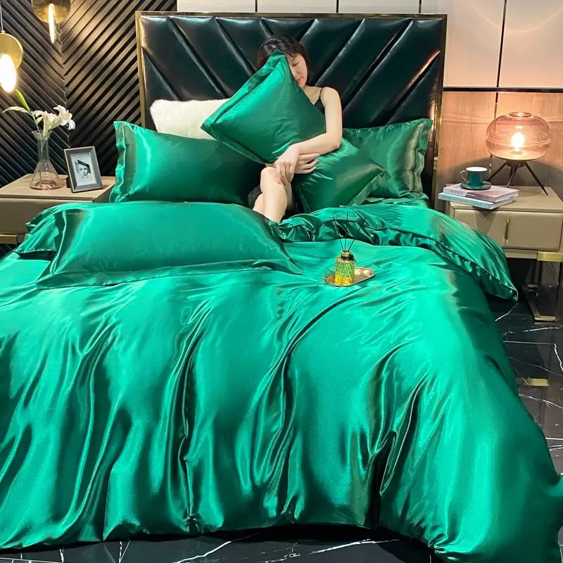 DecorBites™ Luxury Silk Bedding Set with Duvet Cover and Pillowcases