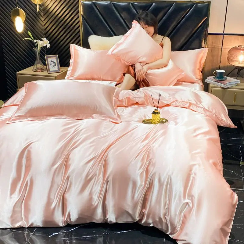 DecorBites™ Luxury Silk Bedding Set with Duvet Cover and Pillowcases