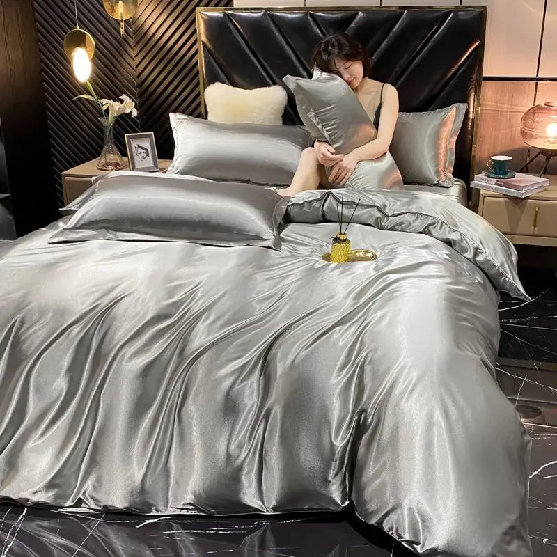 DecorBites™ Luxury Silk Bedding Set with Duvet Cover and Pillowcases