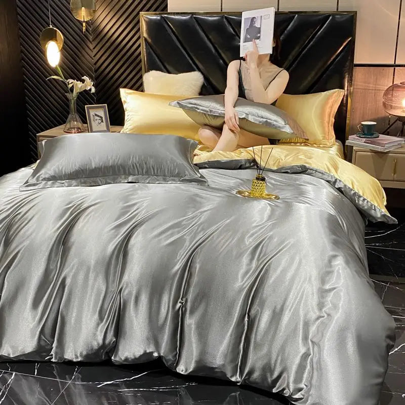 DecorBites™ Luxury Silk Bedding Set with Duvet Cover and Pillowcases