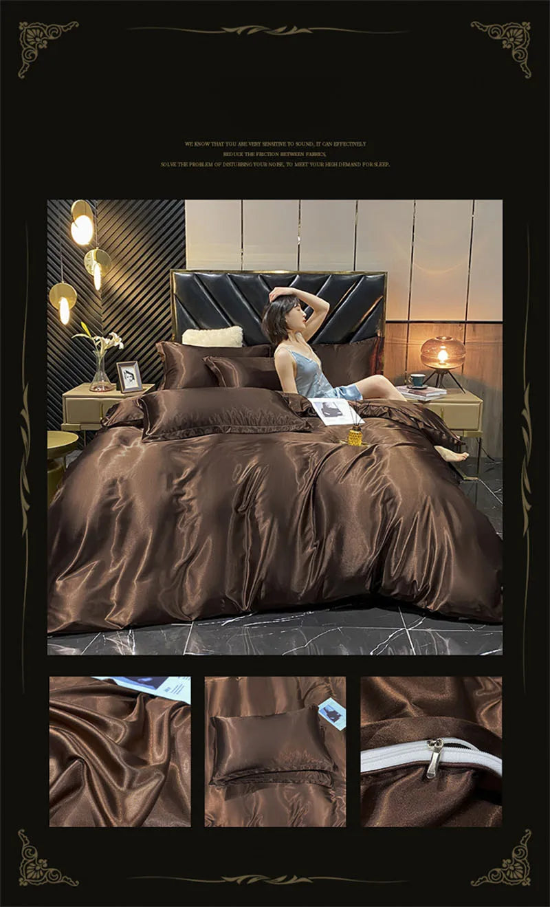 DecorBites™ Luxury Silk Bedding Set with Sheets