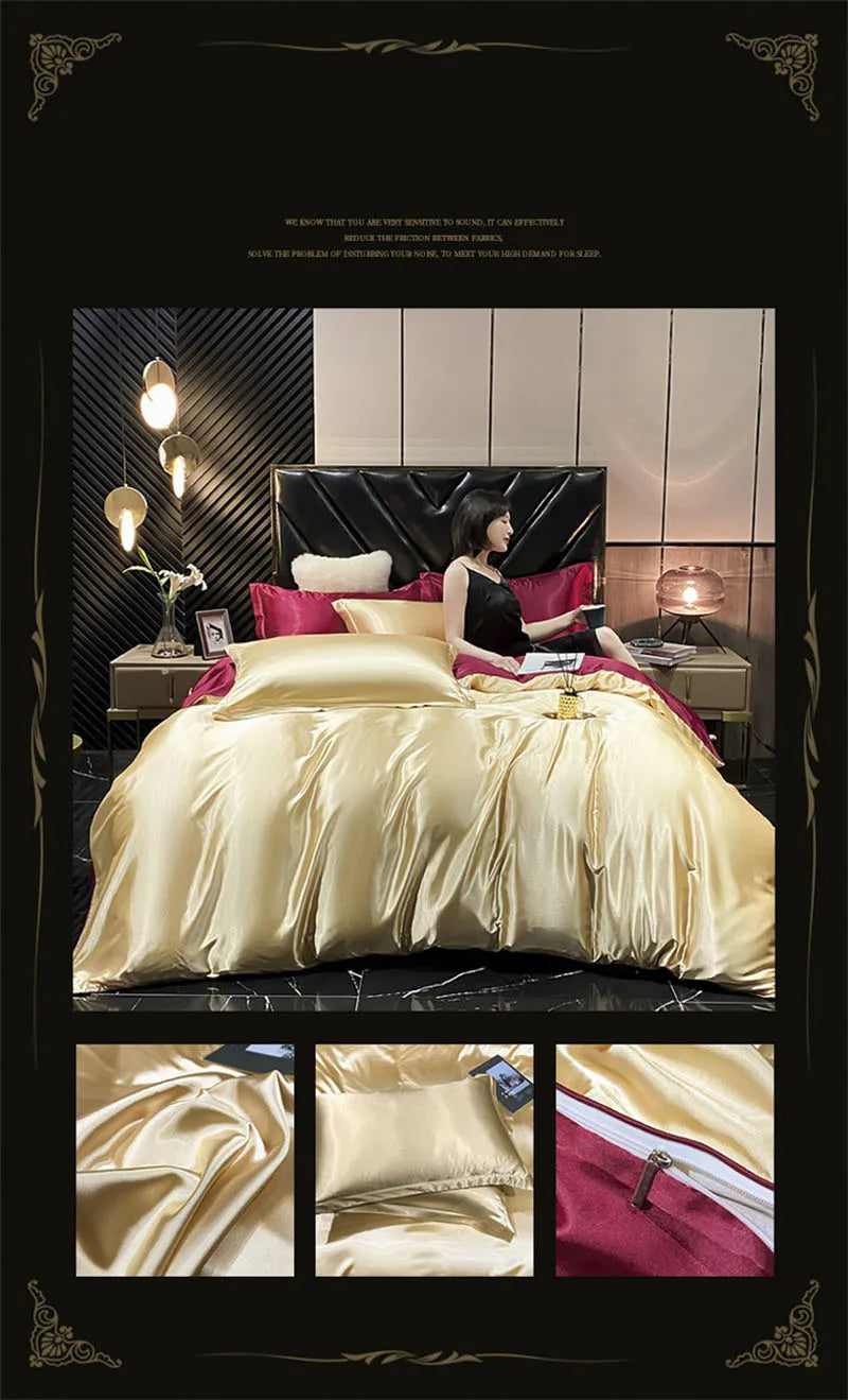 DecorBites™ Luxury Silk Bedding Set with Sheets