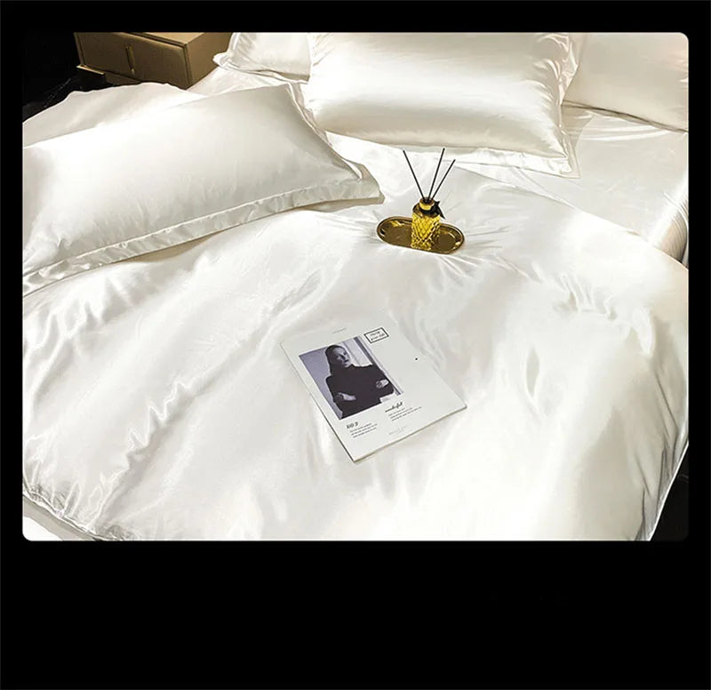 DecorBites™ Luxury Silk Bedding Set with Sheets
