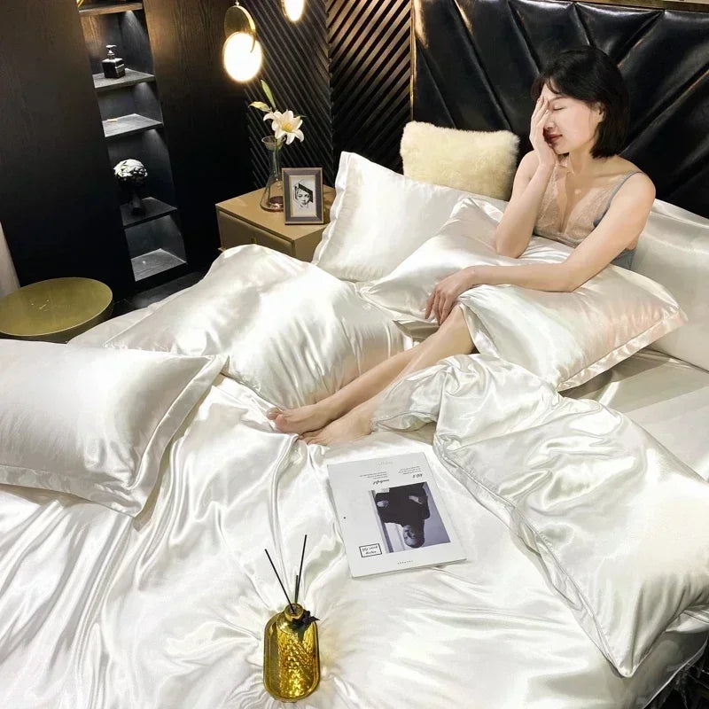 DecorBites™ Luxury Silk Bedding Set with Sheets