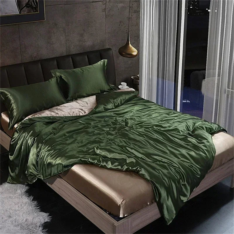 DecorBites™ Luxury Silk Bedding Set with Sheets