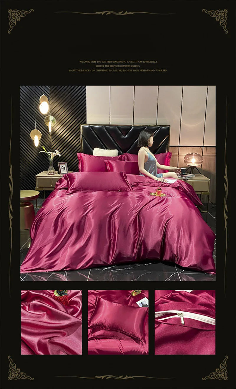 DecorBites™ Luxury Silk Bedding Set with Sheets