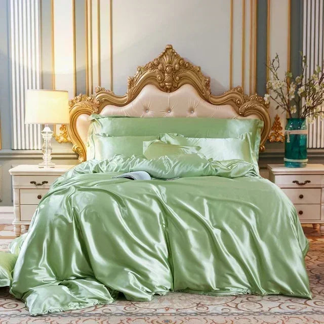 DecorBites™ Luxury Silk Bedding Set with Sheets
