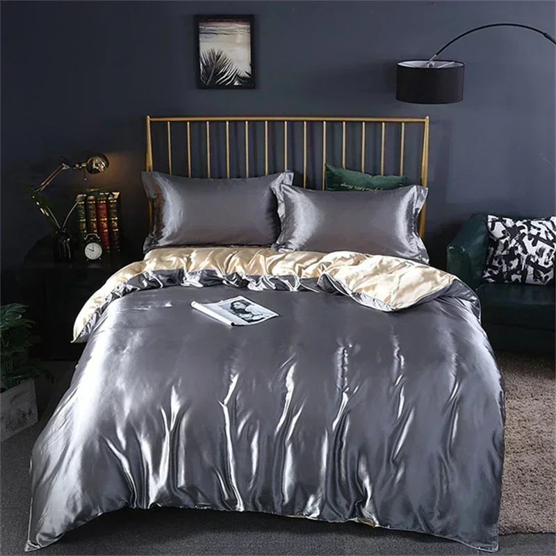 DecorBites™ Luxury Silk Bedding Set with Sheets