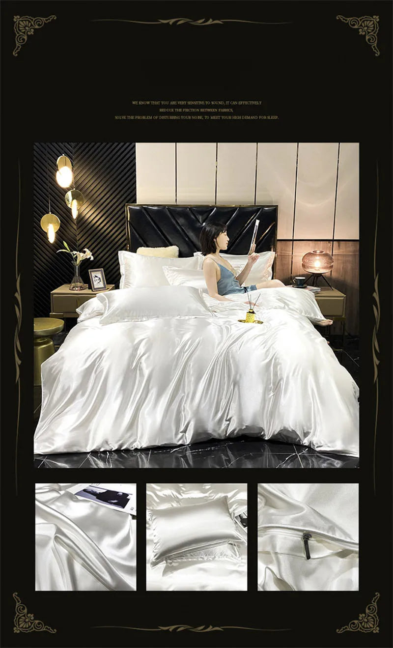 DecorBites™ Luxury Silk Bedding Set with Sheets - Queen/King Size