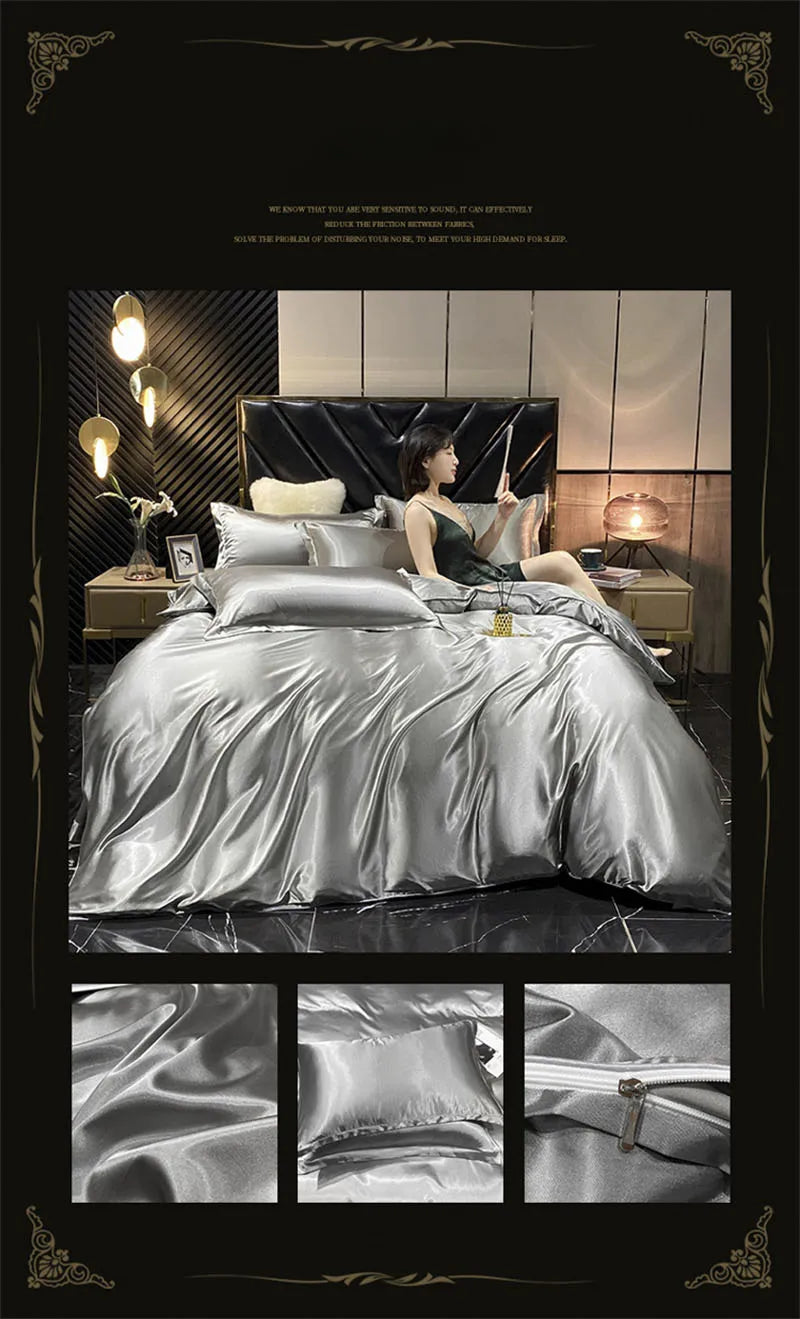 DecorBites™ Luxury Silk Bedding Set with Sheets - Queen/King Size