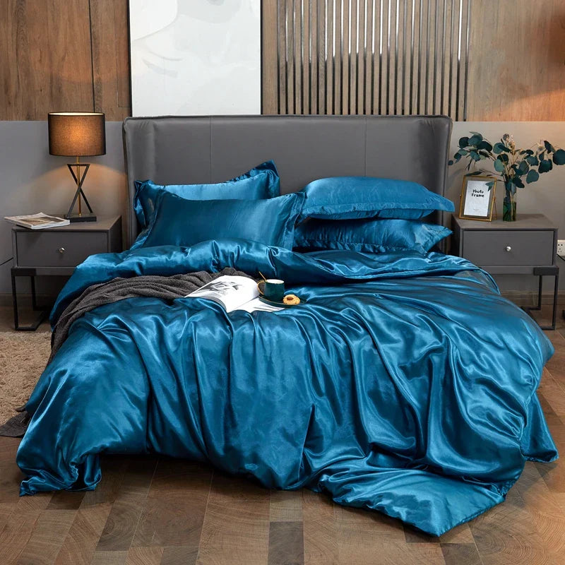 DecorBites™ Luxury Solid Color Bedding Set in Rayon Satin