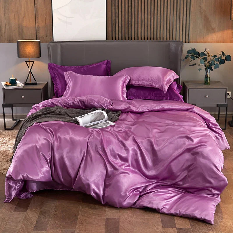 DecorBites™ Luxury Solid Color Bedding Set in Rayon Satin