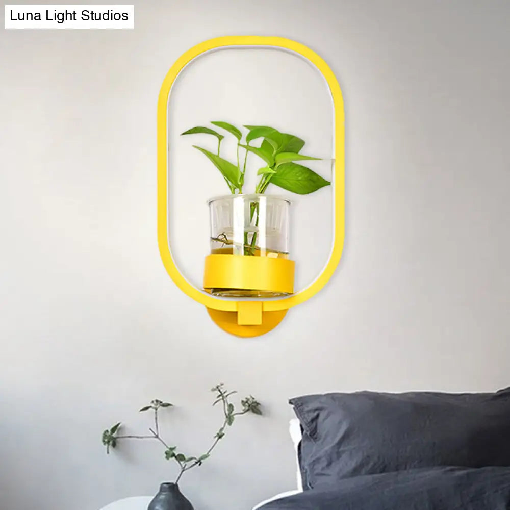 DecorBites™ Macaron Metal LED Wall Sconce with Plant Pot for Bedroom - Grey/Yellow/Blue