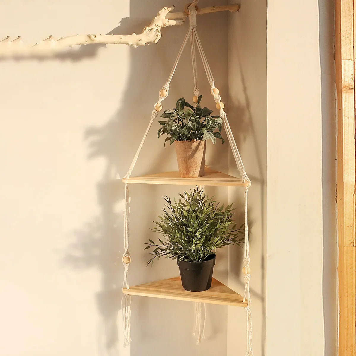 DecorBites™ Macrame Wall Hanging Corner Shelf for Boho Decor