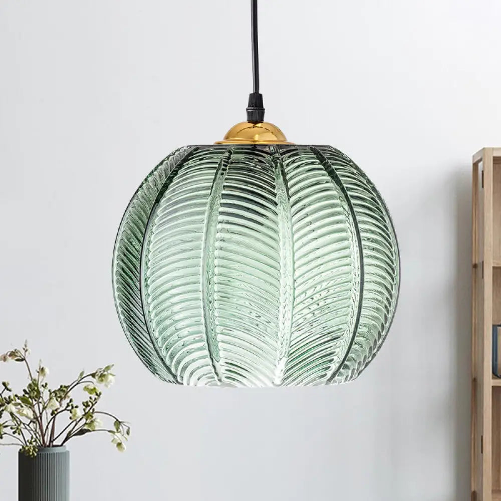 DecorBites™ Mara - Green Ribbed Glass Pumpkin Dinette Pendant Lamp
