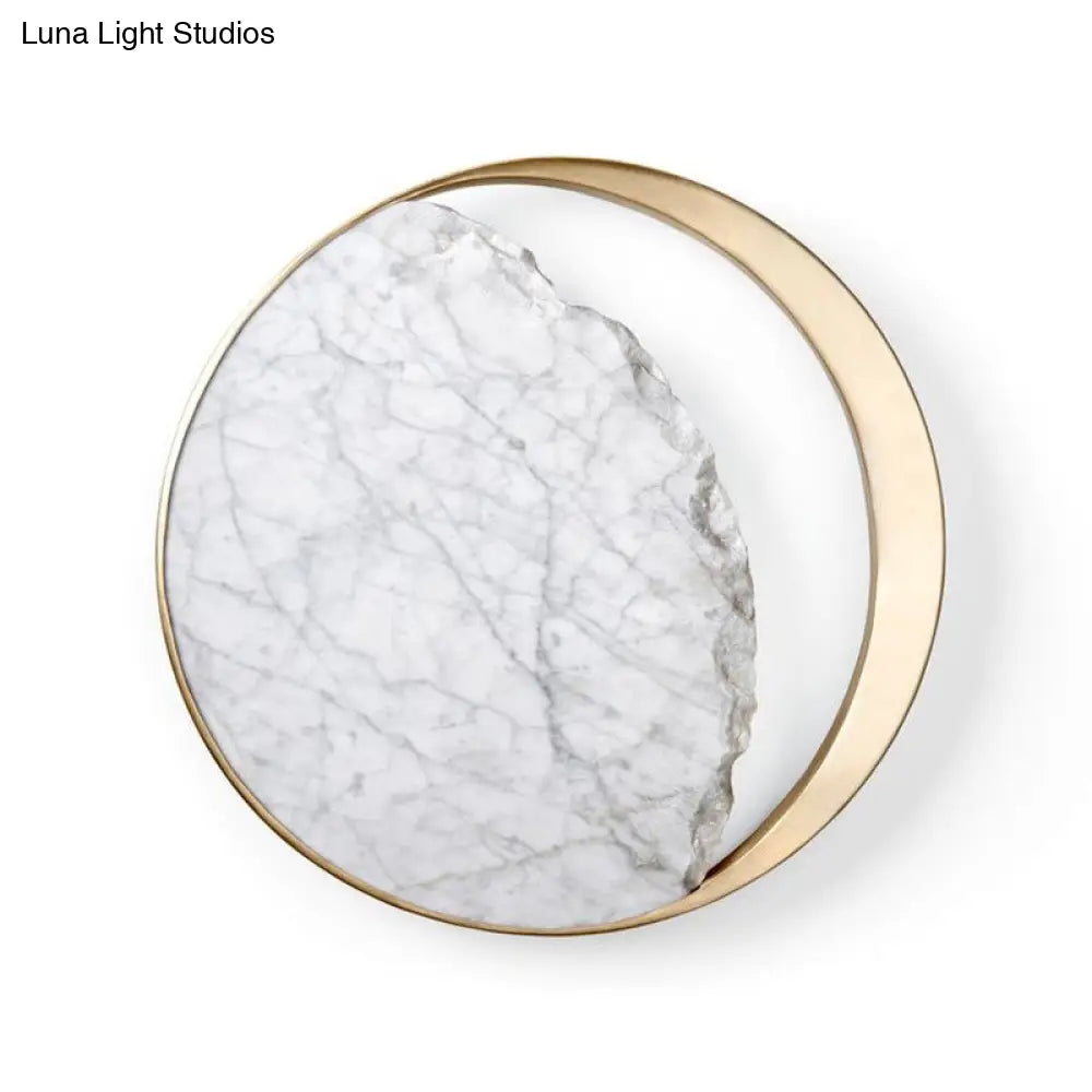 DecorBites™ Marble Gold LED Wall Light with Moon Sconce Design and Metallic Ring - Elegant Bedside Fixture