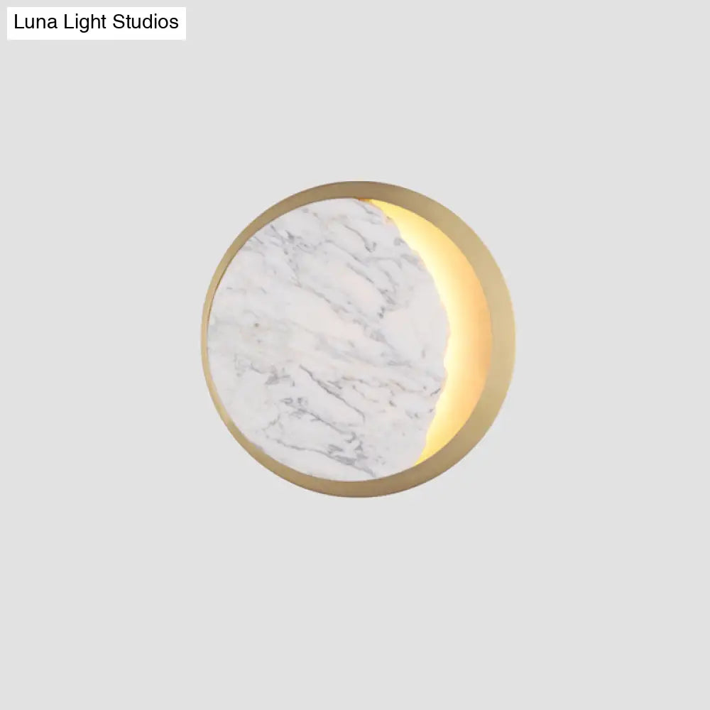 DecorBites™ Marble Gold LED Wall Light with Moon Sconce Design and Metallic Ring - Elegant Bedside Fixture