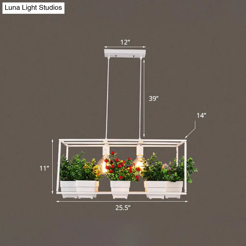 DecorBites™ Metal 2-Head Rectangle Pendant Light Fixture for Restaurants with Hanging Artificial Bonsai