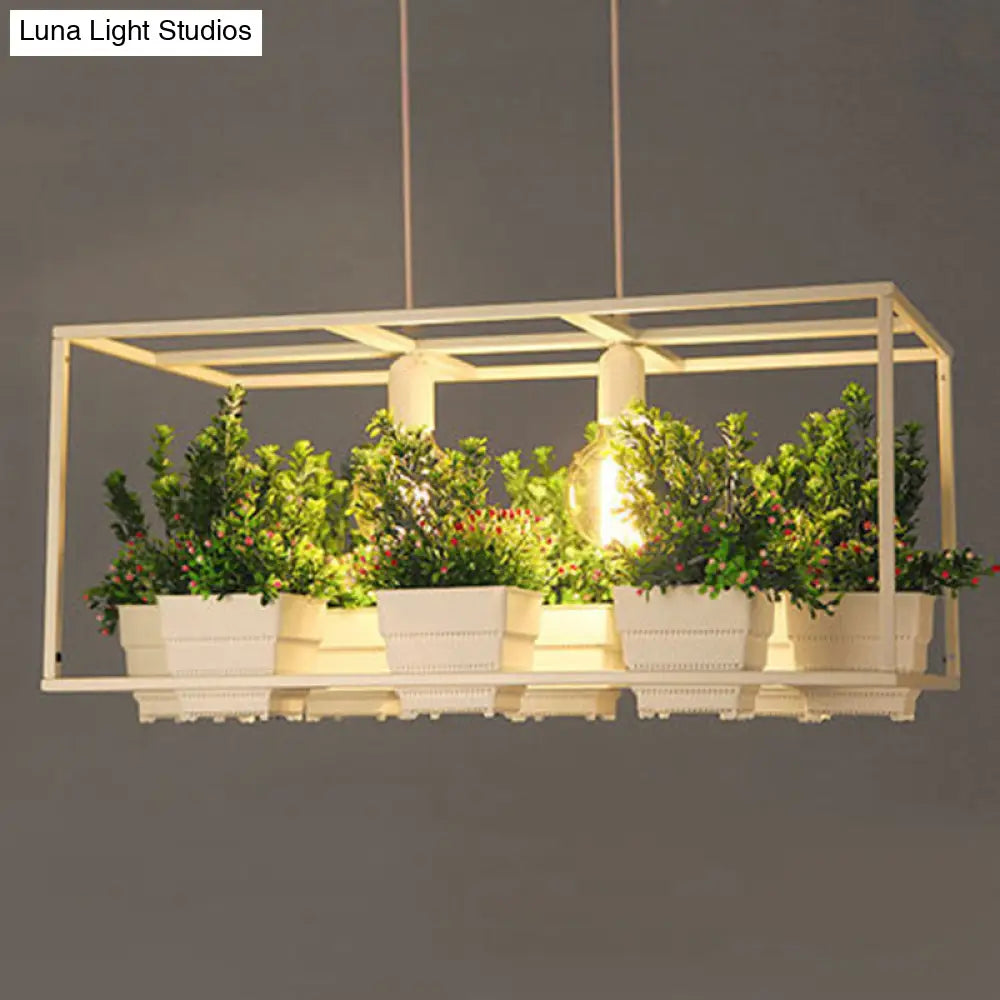 DecorBites™ Metal 2-Head Rectangle Pendant Light Fixture for Restaurants with Hanging Artificial Bonsai