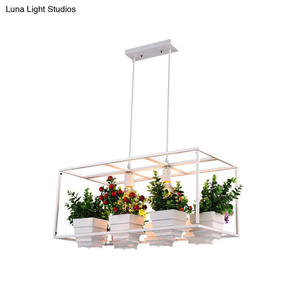 DecorBites™ Metal 2-Head Rectangle Pendant Light Fixture for Restaurants with Hanging Artificial Bonsai