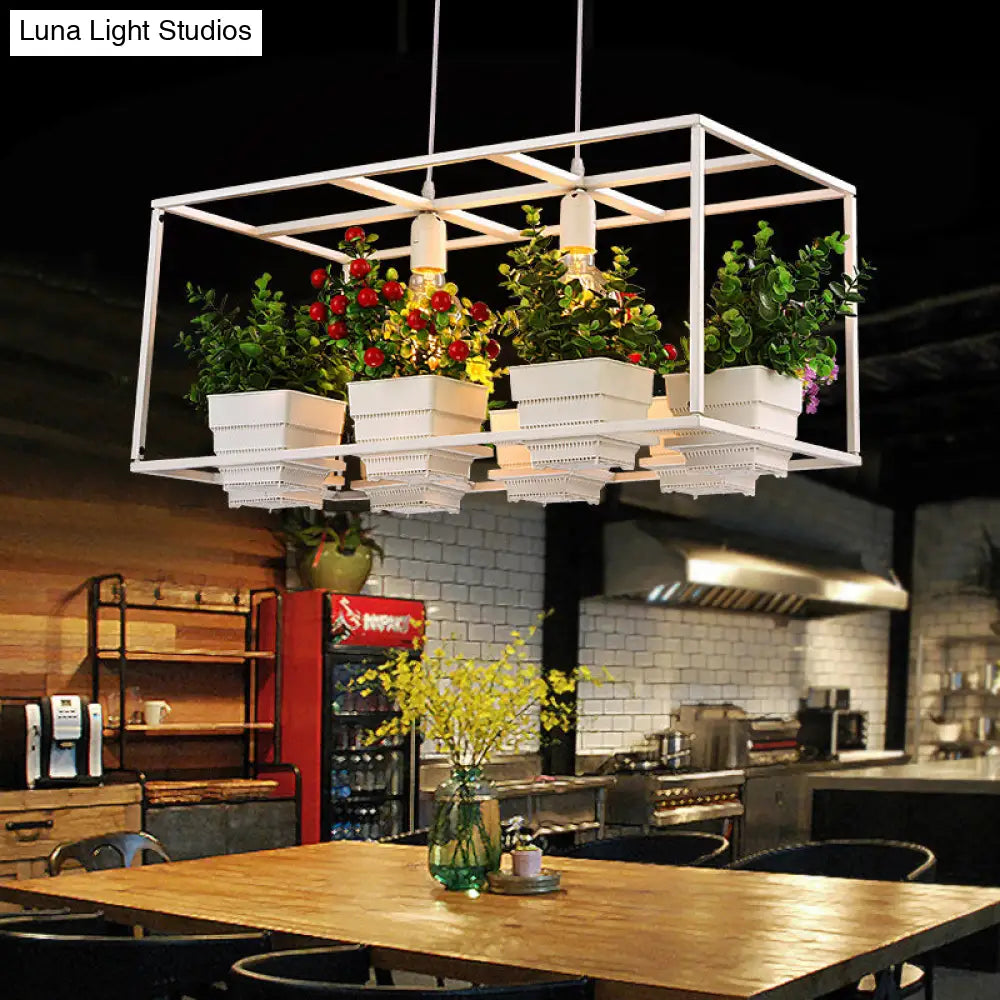 DecorBites™ Metal 2-Head Rectangle Pendant Light Fixture for Restaurants with Hanging Artificial Bonsai