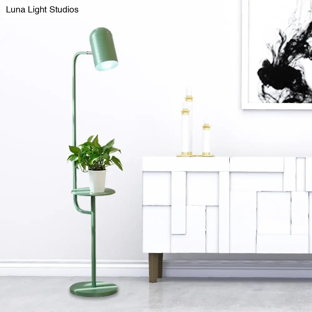 DecorBites™ Metal Floor Light Warehouse: Bell Shaped Living Room Reading Lamp with Wood Shelf Deco - Pink/Yellow/Green Bulb