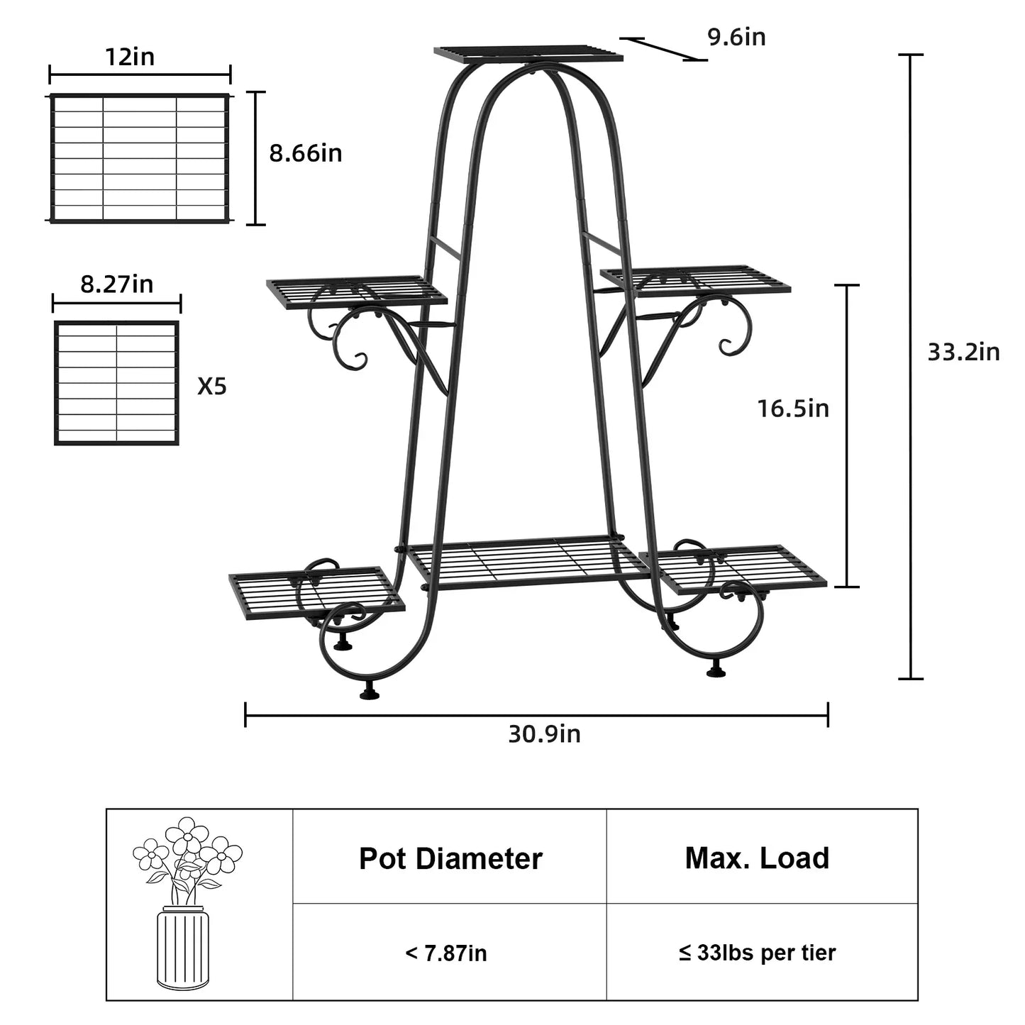 DecorBites™ Metal Plant Stand - 6 Tier Display Rack