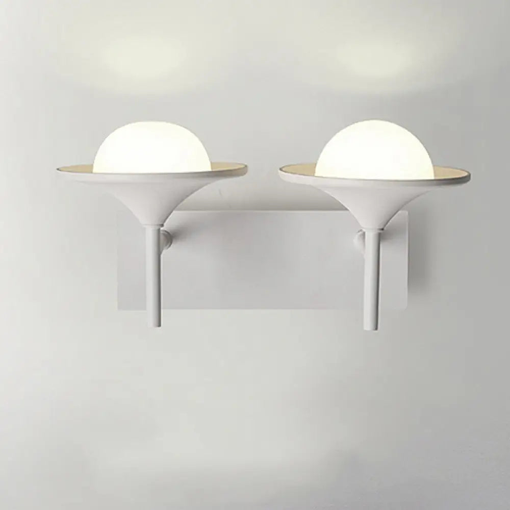 DecorBites™ Metallic Flared Wall Sconce Lamp: Modern 2-Light LED Lighting in White for Bedside
