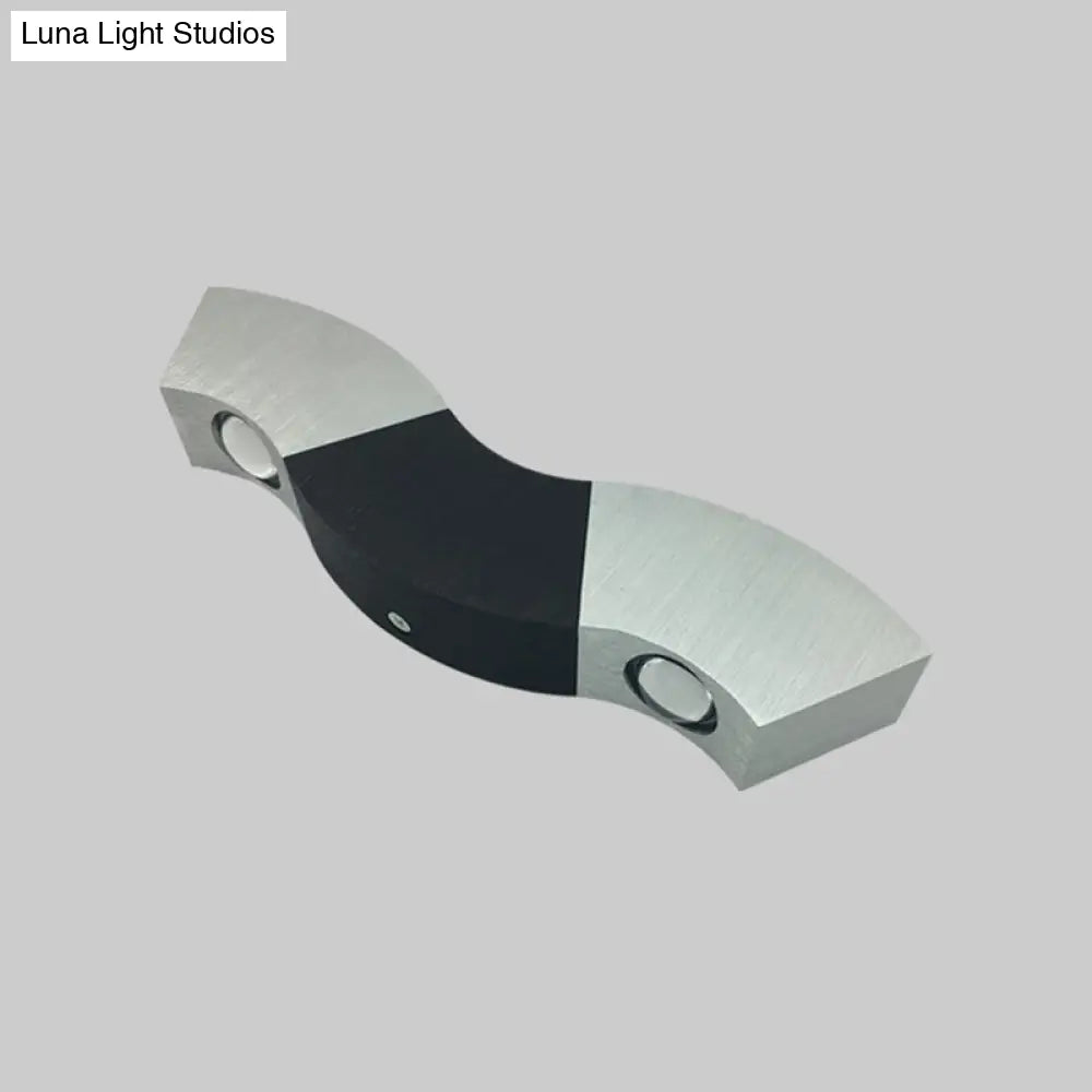 DecorBites™ Metallic LED Wall Sconce with Wavy Black/Silver Design and Colorful Lights