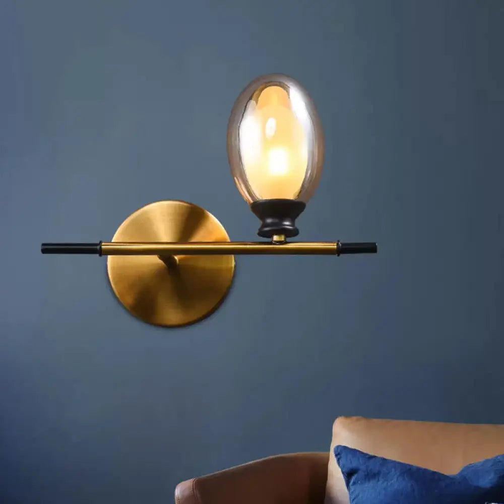 DecorBites™ Mid Century Brass Wall Lamp with Dual Oval Clear/Amber Glass Shade
