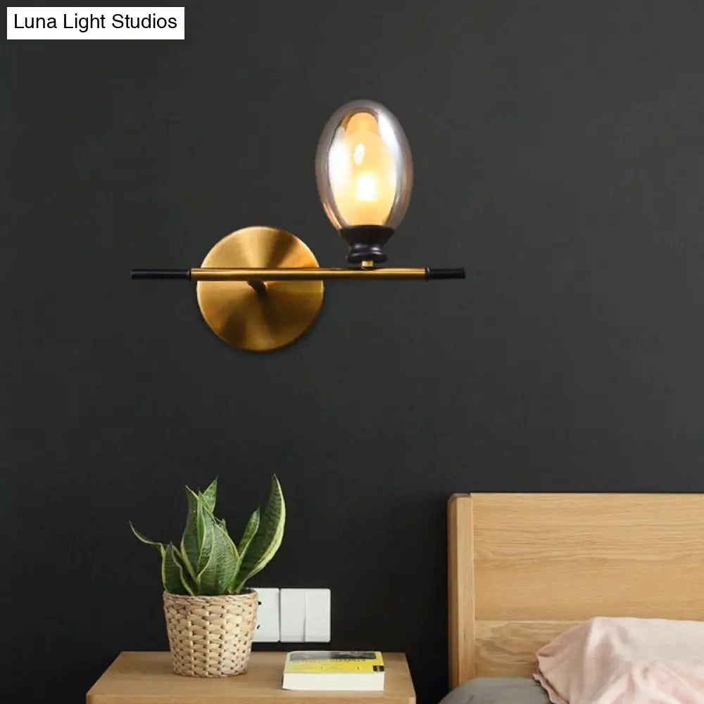 DecorBites™ Mid Century Brass Wall Lamp with Dual Oval Clear/Amber Glass Shade