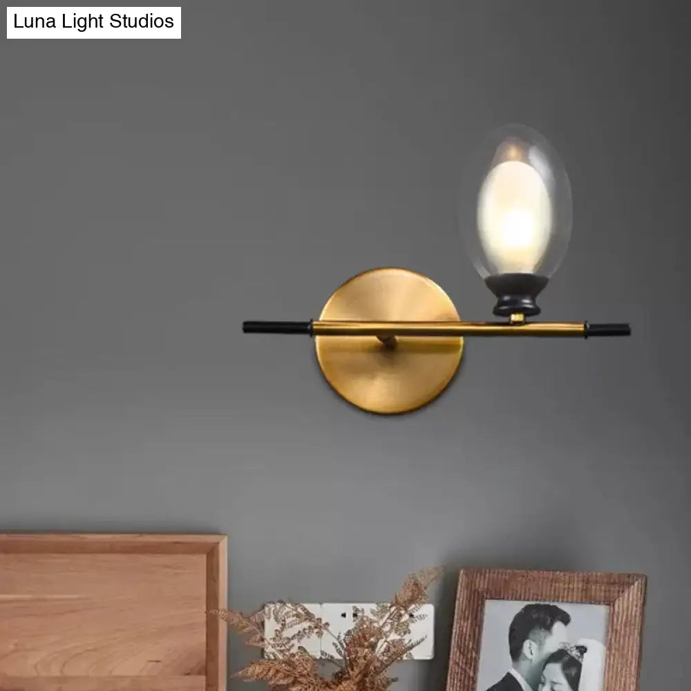 DecorBites™ Mid Century Brass Wall Lamp with Dual Oval Clear/Amber Glass Shade