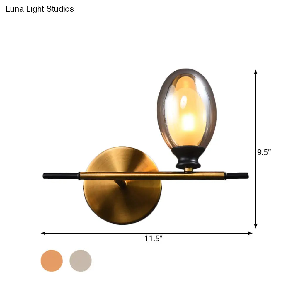 DecorBites™ Mid Century Brass Wall Lamp with Dual Oval Clear/Amber Glass Shade