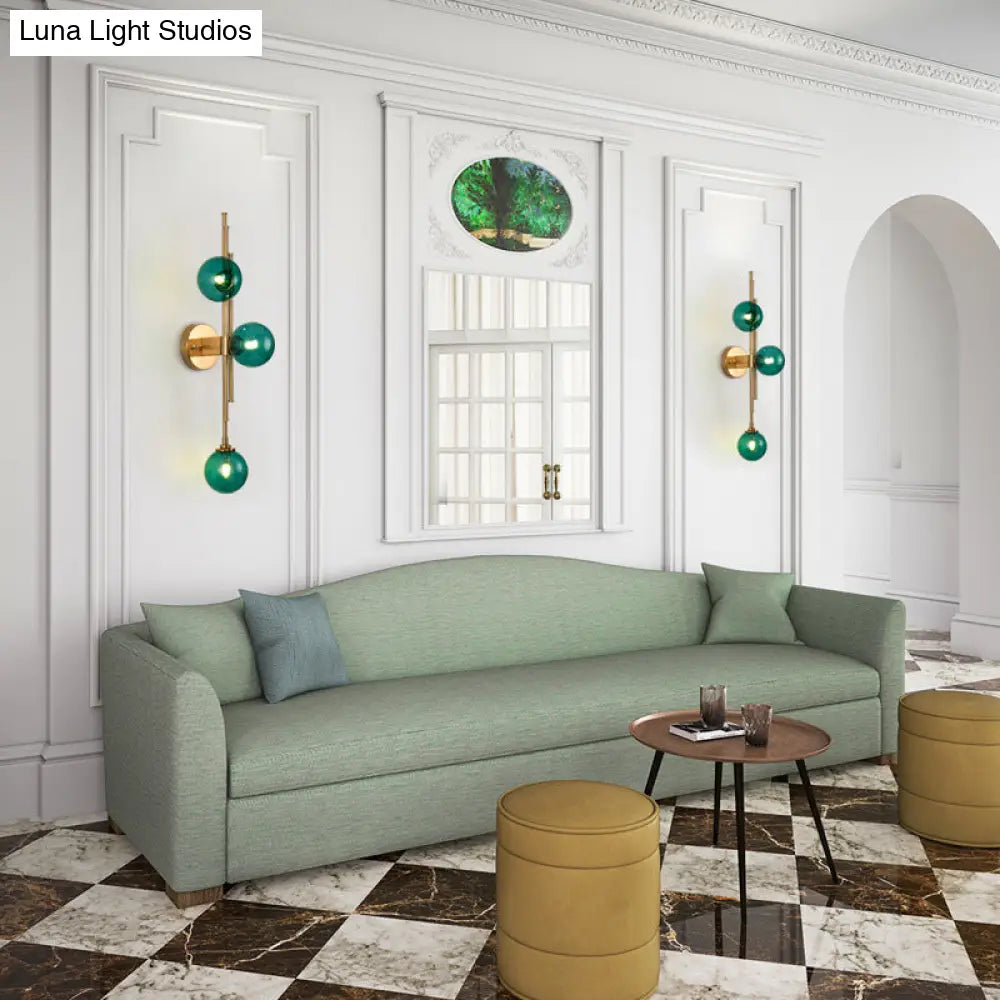 DecorBites™ Mid Century Glass Orb Sconce: 3-Bulb Brass Finish Wall Lamp for Living Room