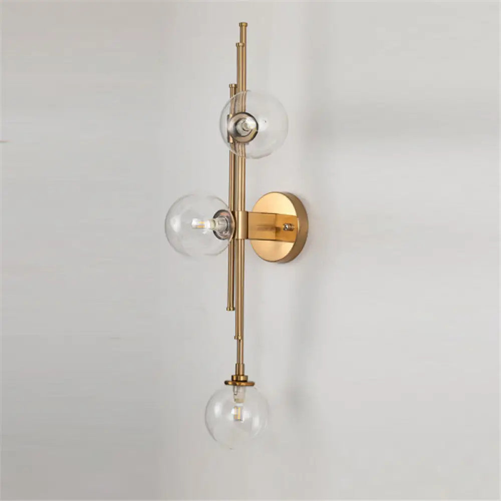 DecorBites™ Mid Century Glass Orb Sconce: 3-Bulb Brass Finish Wall Lamp for Living Room