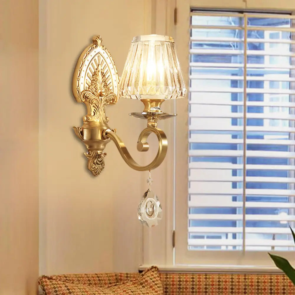 DecorBites™ Mid-Century Gold Tapered Flush Mount Wall Sconce - 1 Light Crystal Fixture for Living Room