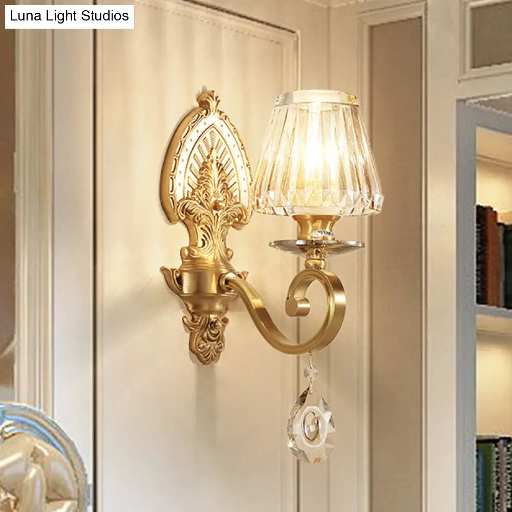 DecorBites™ Mid-Century Gold Tapered Flush Mount Wall Sconce - 1 Light Crystal Fixture for Living Room