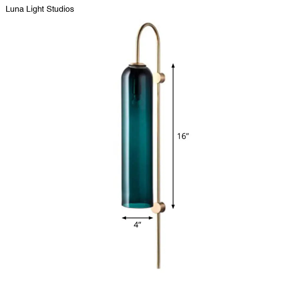DecorBites™ Mid Century Gooseneck Wall Sconce, Brass Finish with Blue Glass Shade