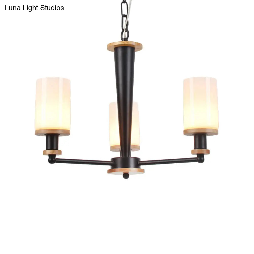 DecorBites™ Mid-Century Opal Frosted Glass Chandelier - 3-Light Pendant Ceiling Light in Black