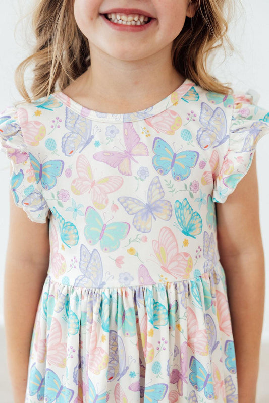 Fluttering Butterflies Flutter Sleeve Twirl Dress