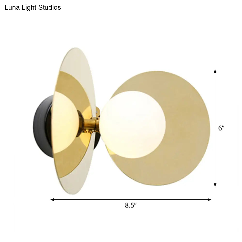 DecorBites™ Mini Milk Glass Wall Light with Gold Postmodern Design and Reflective Shields