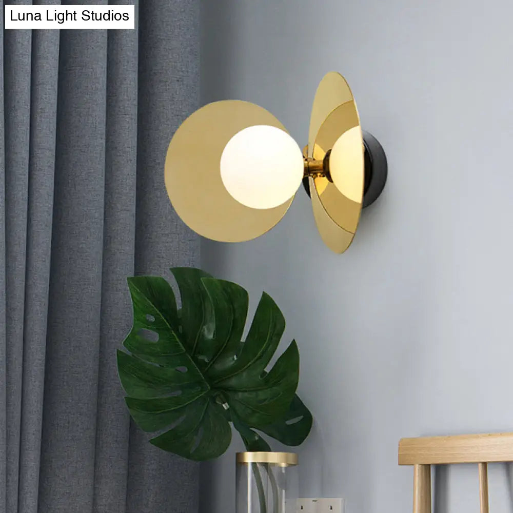 DecorBites™ Mini Milk Glass Wall Light with Gold Postmodern Design and Reflective Shields