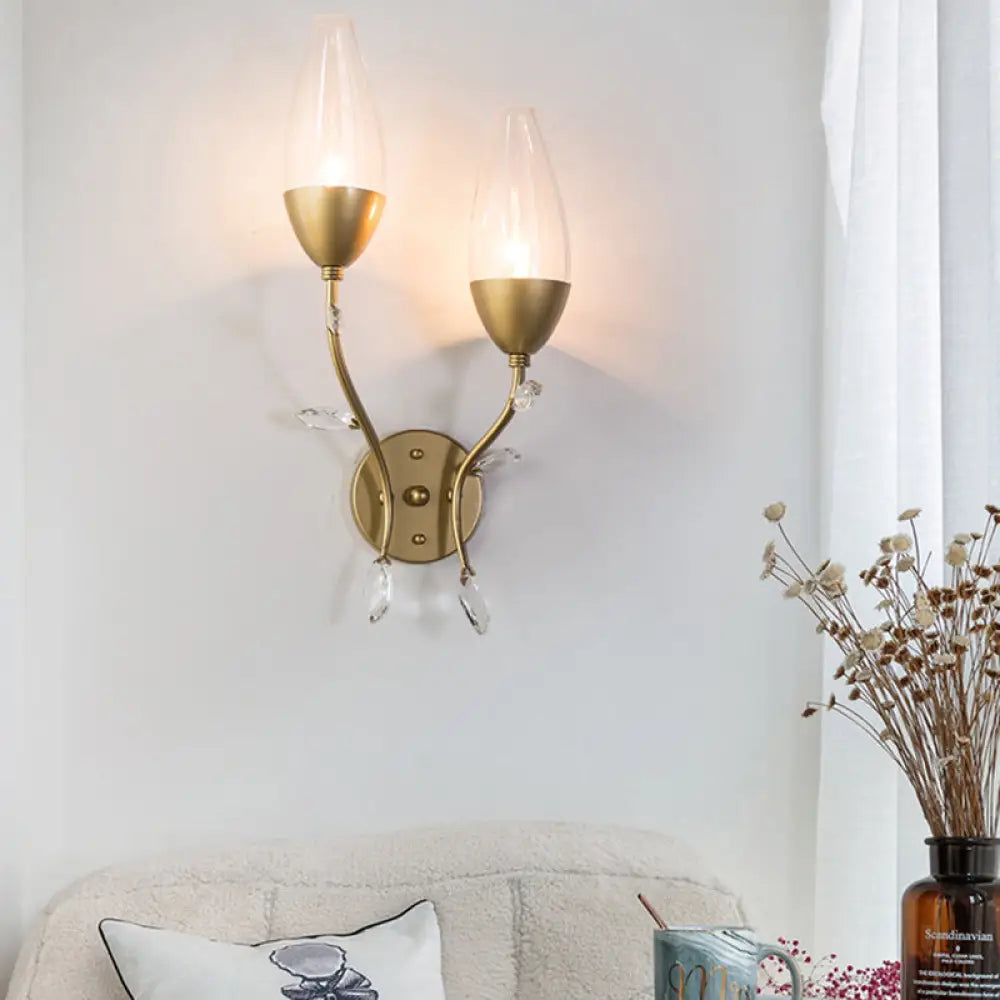 DecorBites™ Mini Wall Sconce Light with Crystal Leaf Design - Modern Metallic Gold Finish - Ideal for Bedroom Illumination
